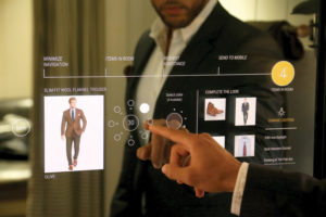 A Polo Ralph Lauren associate trying out the interactive fitting