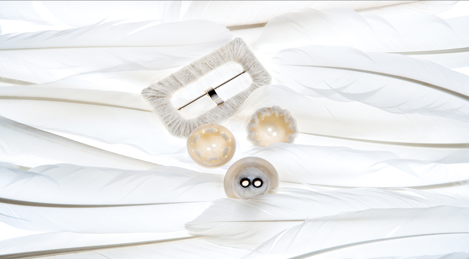 Clothing accessories placed on white feathers