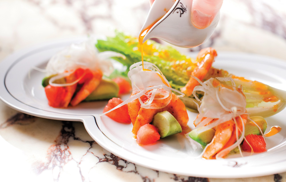 Restaurant Le Dali Crevettes, avocat, agrumes 34 + Pierre Monetta