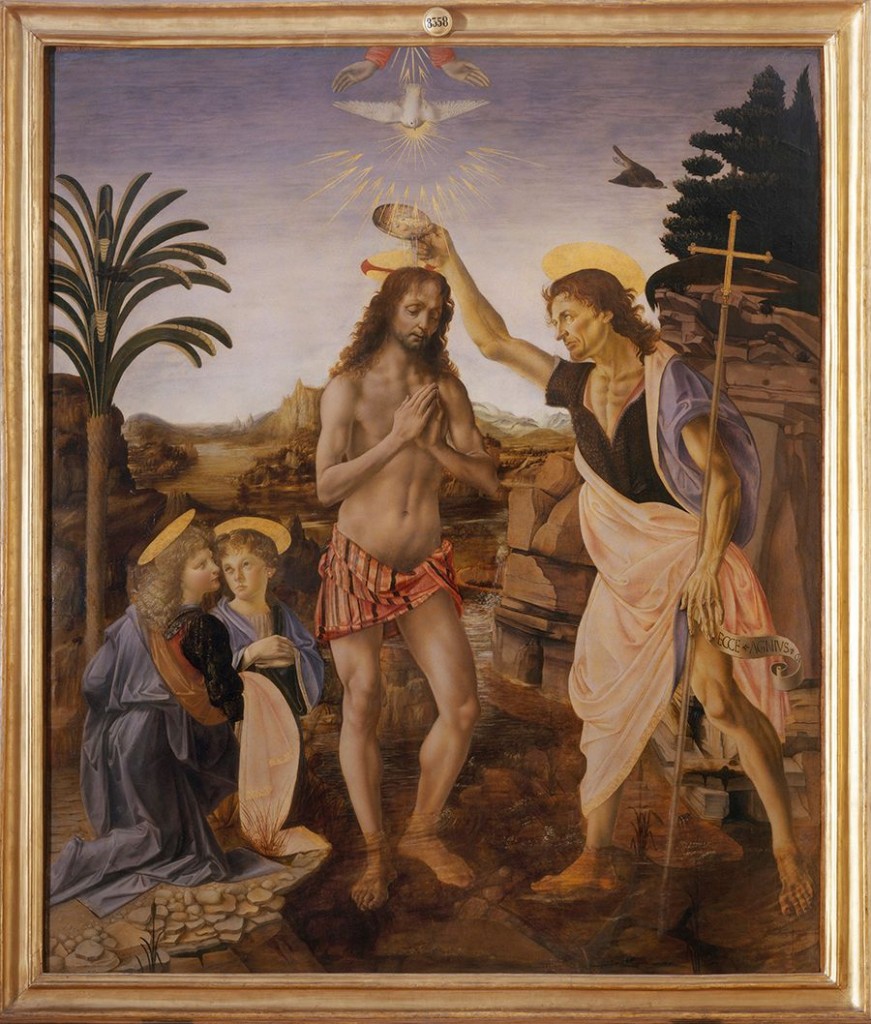 Tabloul „Botezul lui Isus”, pictat de Da Vinci și Verrocchio. - Foto credit:Christie's